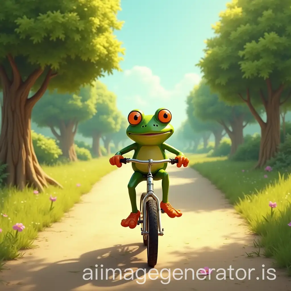 Pepe-the-Frog-Riding-a-Bicycle-Down-a-Sunny-TreeLined-Lane