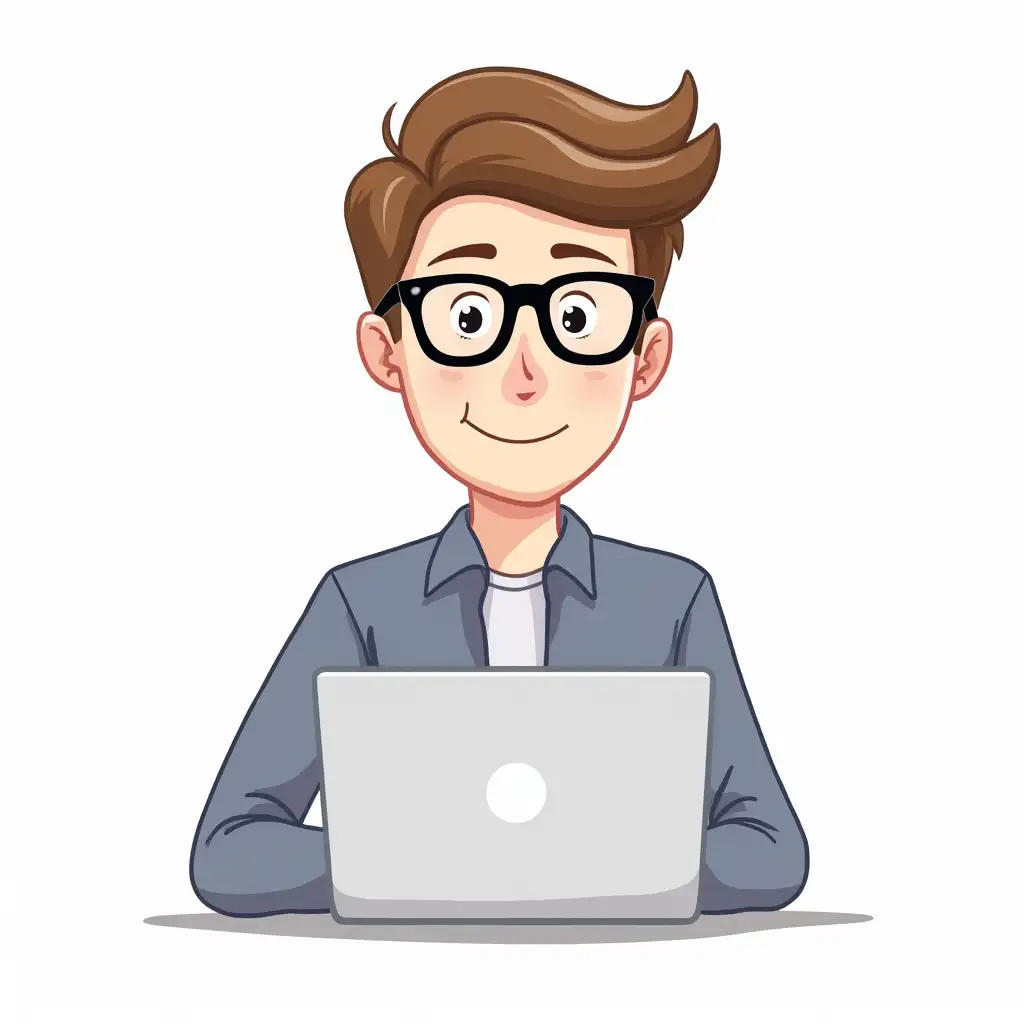 Draw a freelance programmer in glasses on a white background