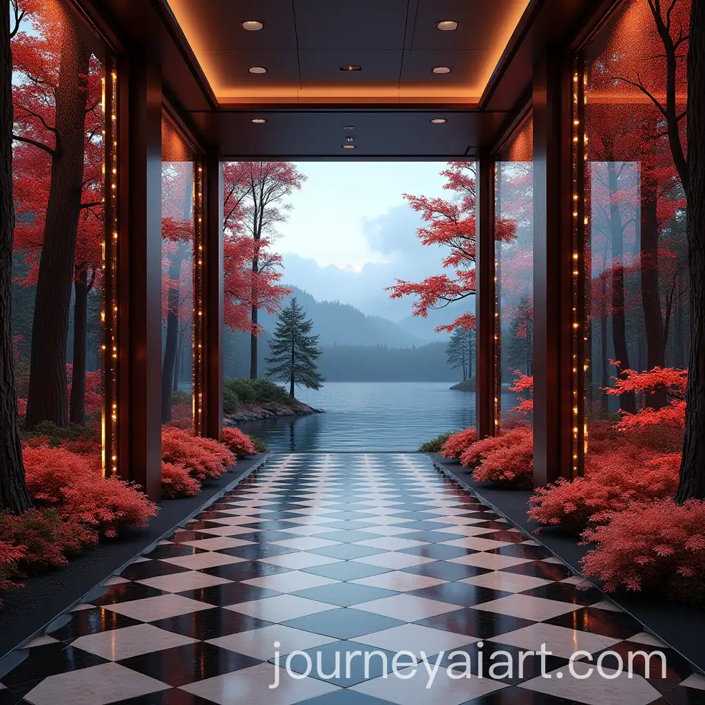 Luxurious-Neo-Cosmic-Hallway-with-Majestic-Lake-View