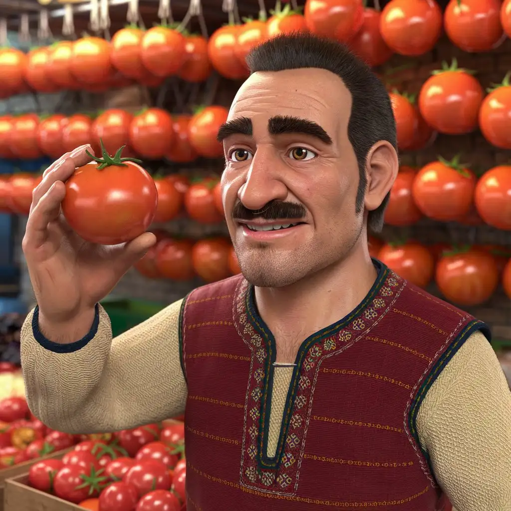 Chubby-Armenian-Man-Offering-Tomato-in-a-Market-Setting-with-3D-Tomato-Background