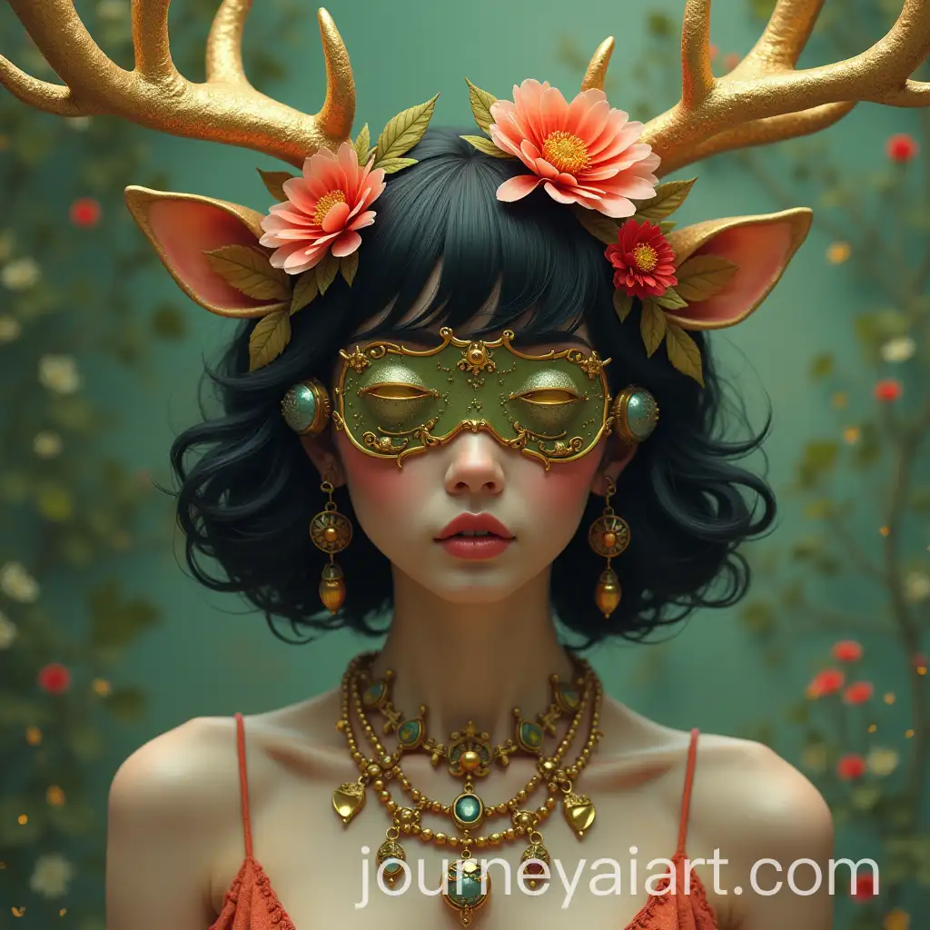 Futuristic-Girl-with-Golden-Deer-Antlers-and-Floral-Jewelry