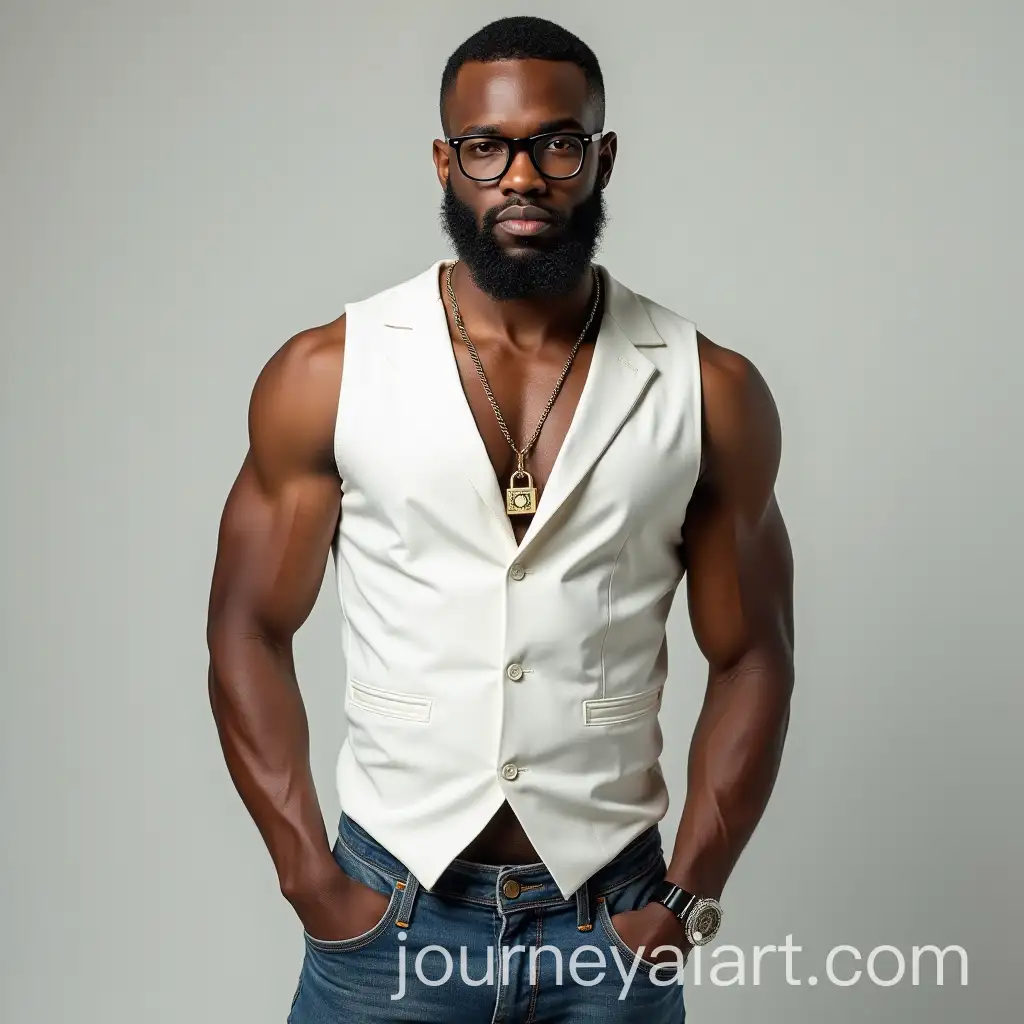 Slim-Man-with-Padlock-Beard-in-Denim-and-White-Vest