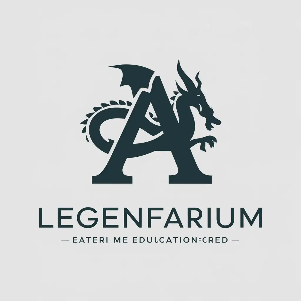 a vector logo design,with the text "LEGENFARIUM", main symbol:Letter A in the form of a dragon,Moderate,be used in Education industry,clear background