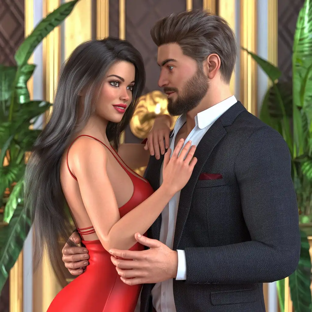 Flirting-Couple-with-Dark-Hair-and-Beard-in-Realistic-3D