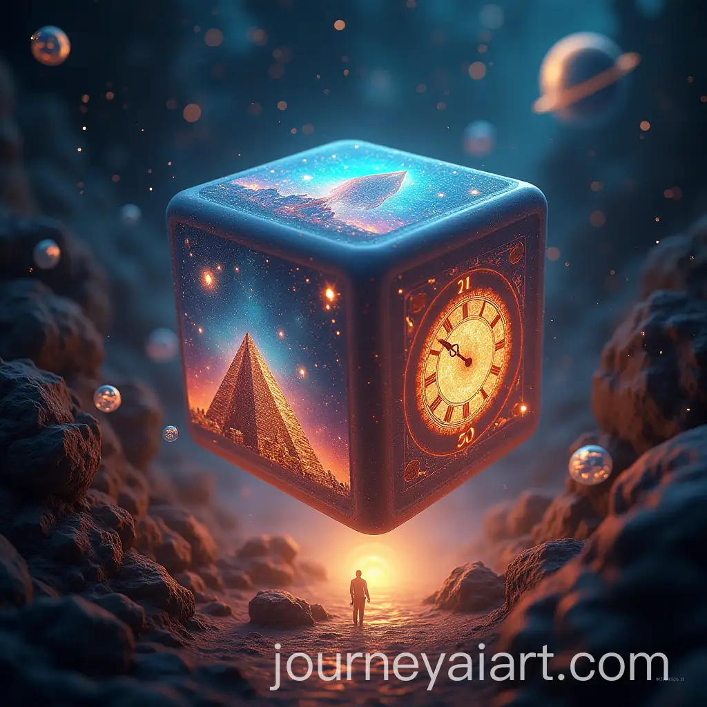 Giant-Glowing-Dice-Tumbles-Through-Time-in-Surreal-Vortex