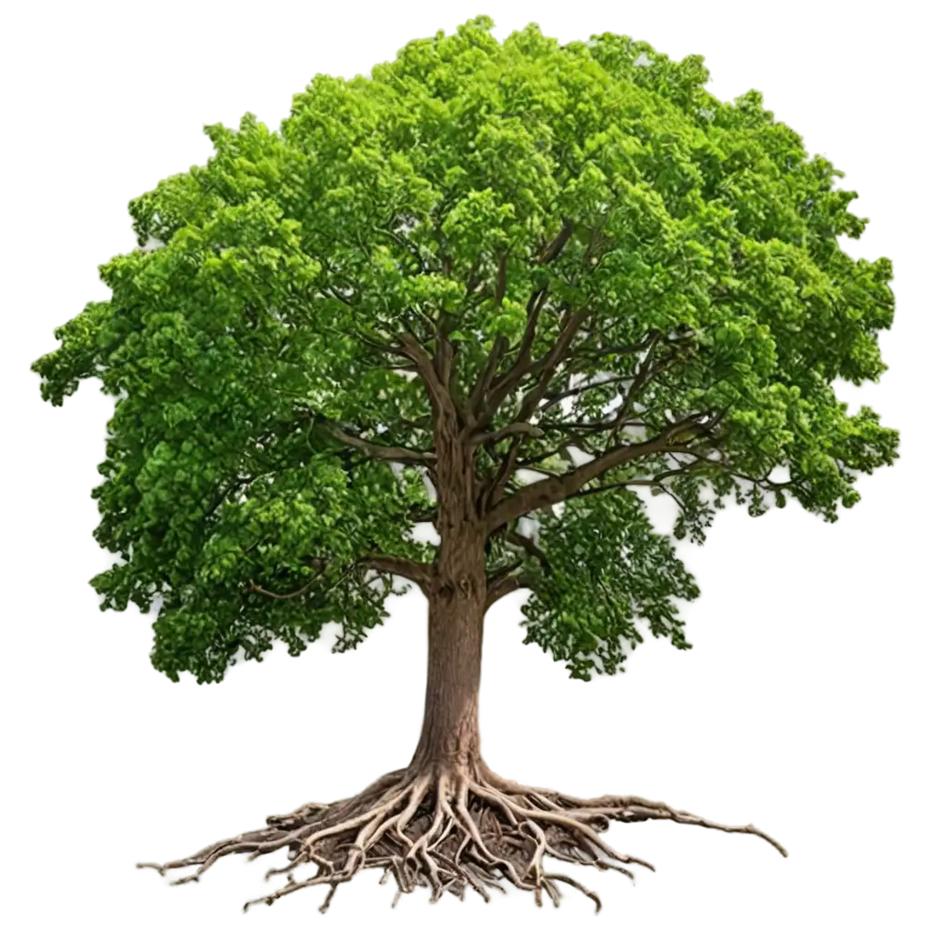 A huge tree with huge green roots and leaves