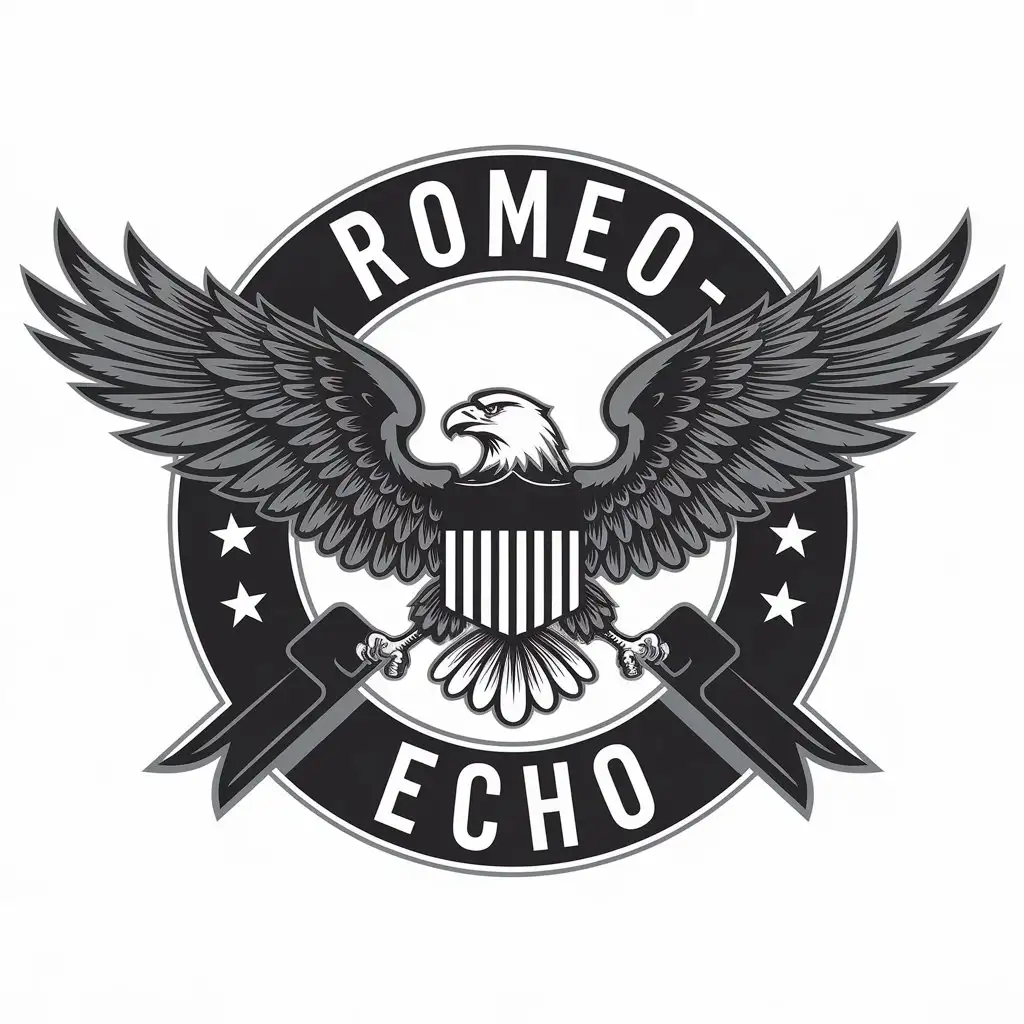 LOGO Design for ROMEOECHO Black White American Eagle with Clean Modern Style