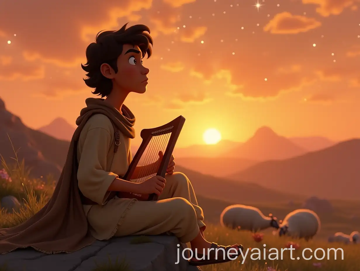 Young-Shepherd-Composing-Psalm-atAI-Image-Prompt-Expansion-Sunset-with-Sleeping-Sheep