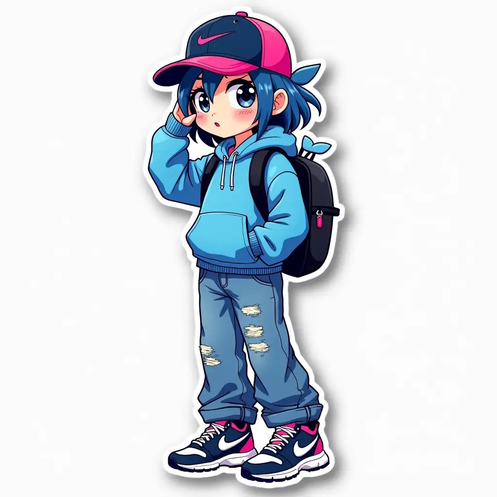 Anime-Girl-Sticker-in-Streetwear-with-Whale-Elements