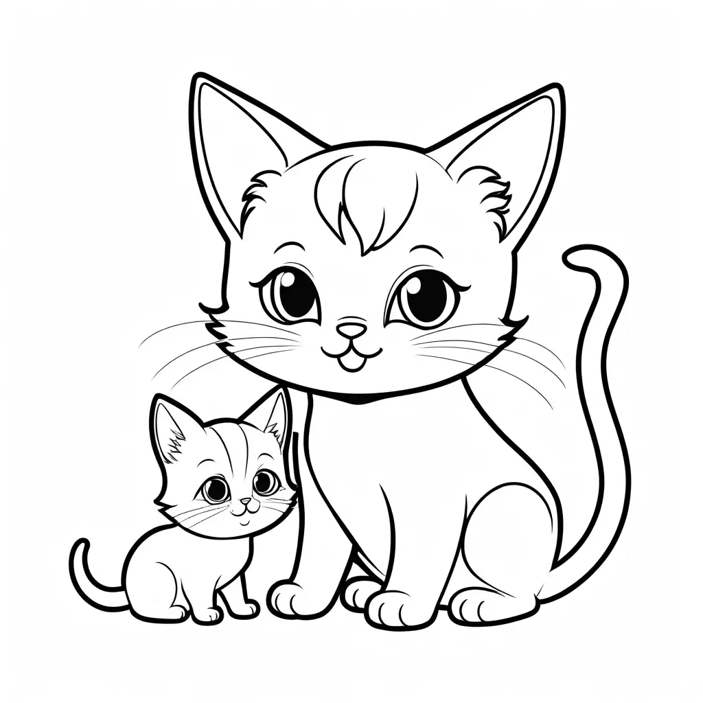 Cartoon-Cat-Playing-with-Kitten-Coloring-Page