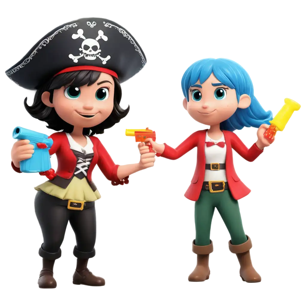 Cartoon-Fairy-Shooting-Watergun-at-Cartoon-Pirate-PNG-Image-for-Dynamic-Visual-Appeal