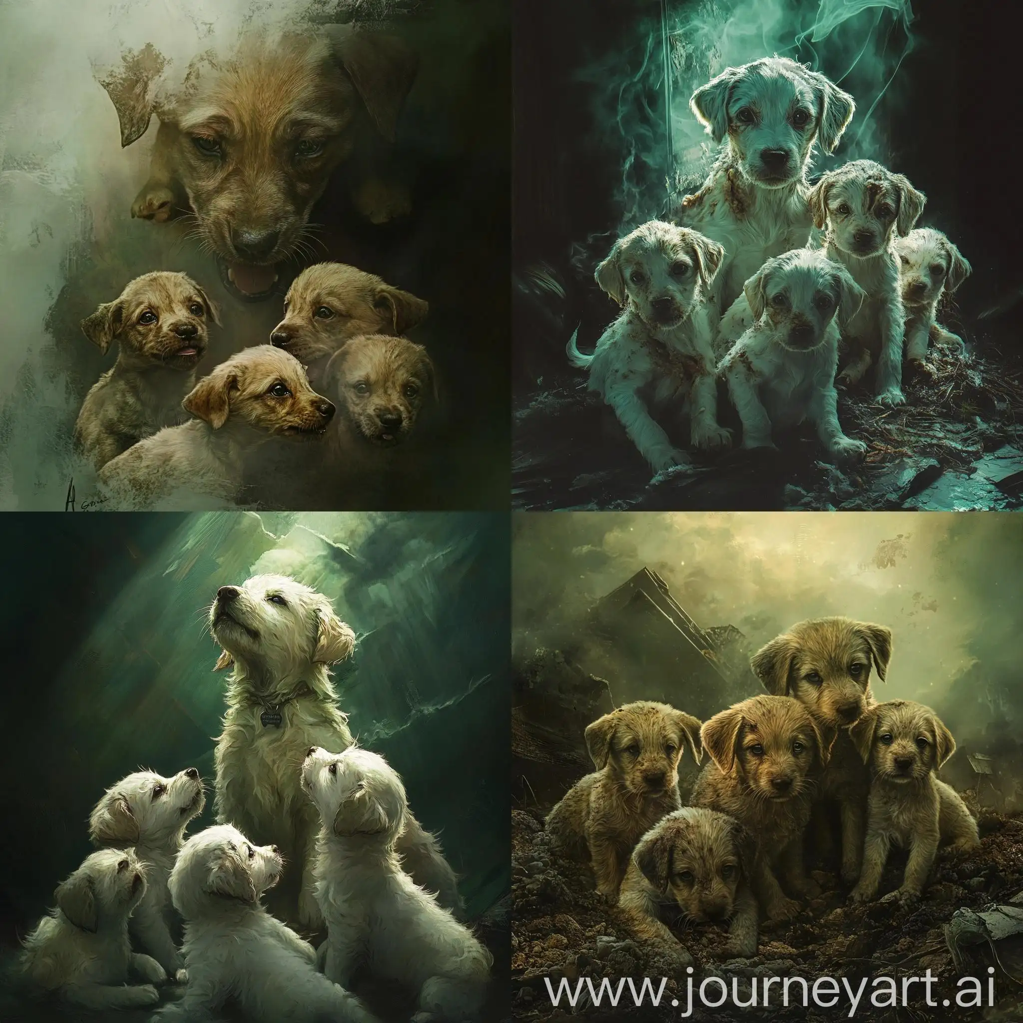 Surreal-Digital-Painting-of-Wounded-Puppies-Seeking-Mothers-Spirit