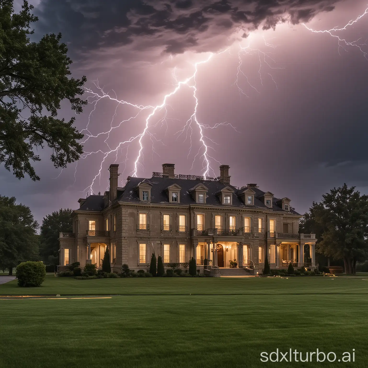 Lightning strikes a mansion