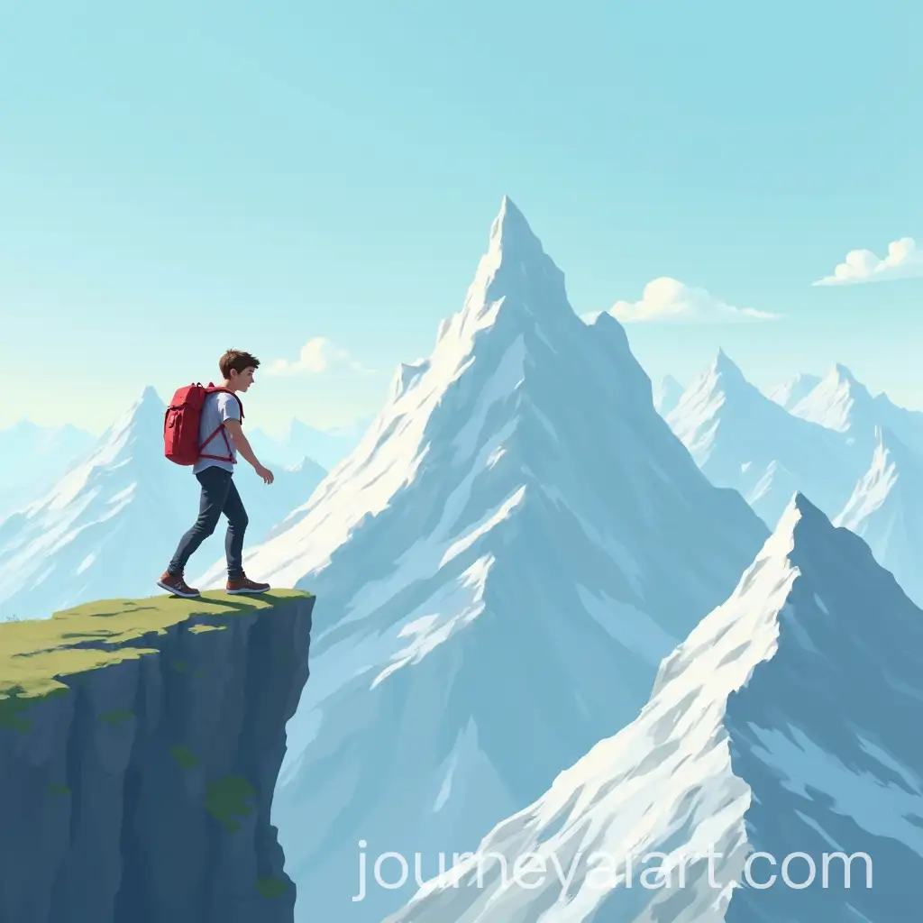 Young-Man-Climbing-Tall-Mountain-in-2D-SideView