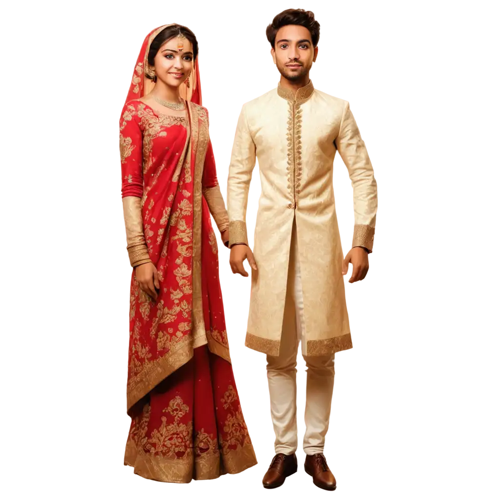 Bangladeshi-Wedding-Couple-PNG-Illustration-Elegant-Sherwani-Saree-Design-with-Floral-Backdrop