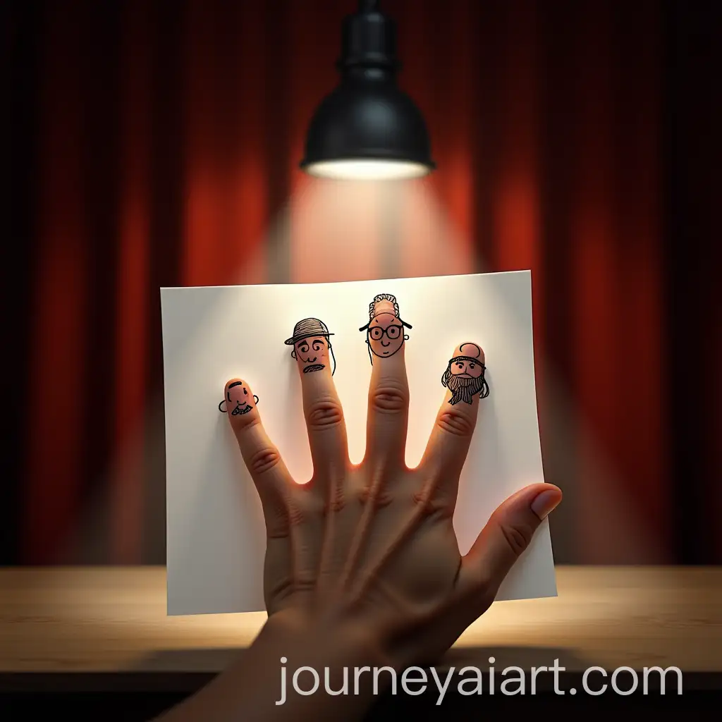 Hand-with-Finger-Faces-in-Theatrical-Stage-Setting