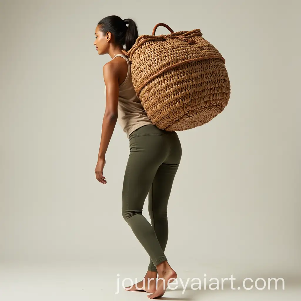 Woman-Carrying-Large-Wicker-Basket-on-Her-Back-in-Tight-Trousers