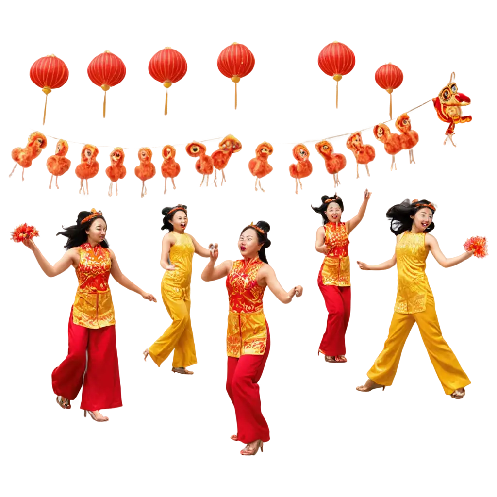 Chinese-New-Year-Celebration-PNG-Ten-Women-Dancing-Lion-Dance-and-Lanterns-in-Chinatown