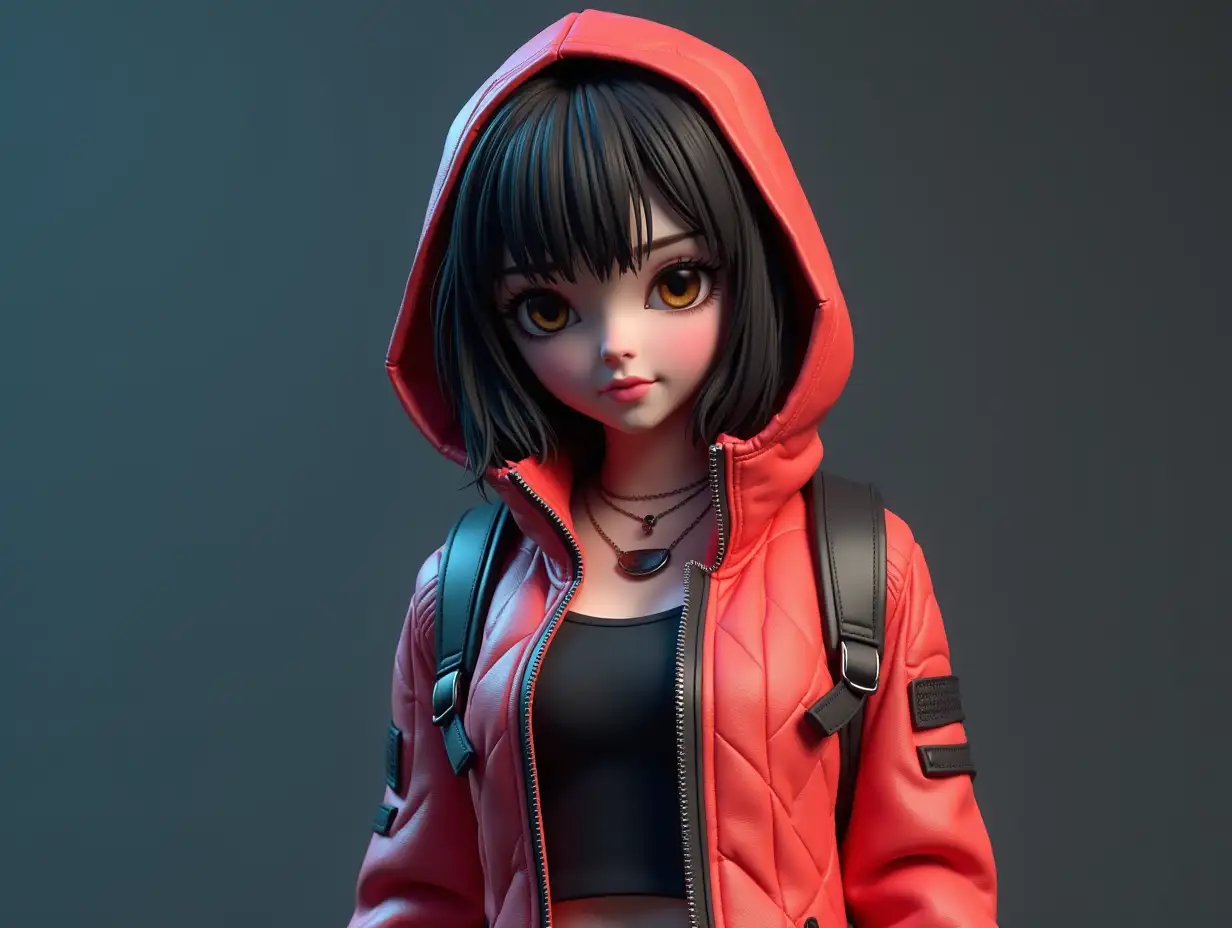 art toy,designer toy,mockup IP,a lovely girl in a jacket and skirt,detailed facial details,cyberpunk,3D render,octane render,c4d,zbrush,3d max,artstation,best quality,ultradetailed,studio lightning