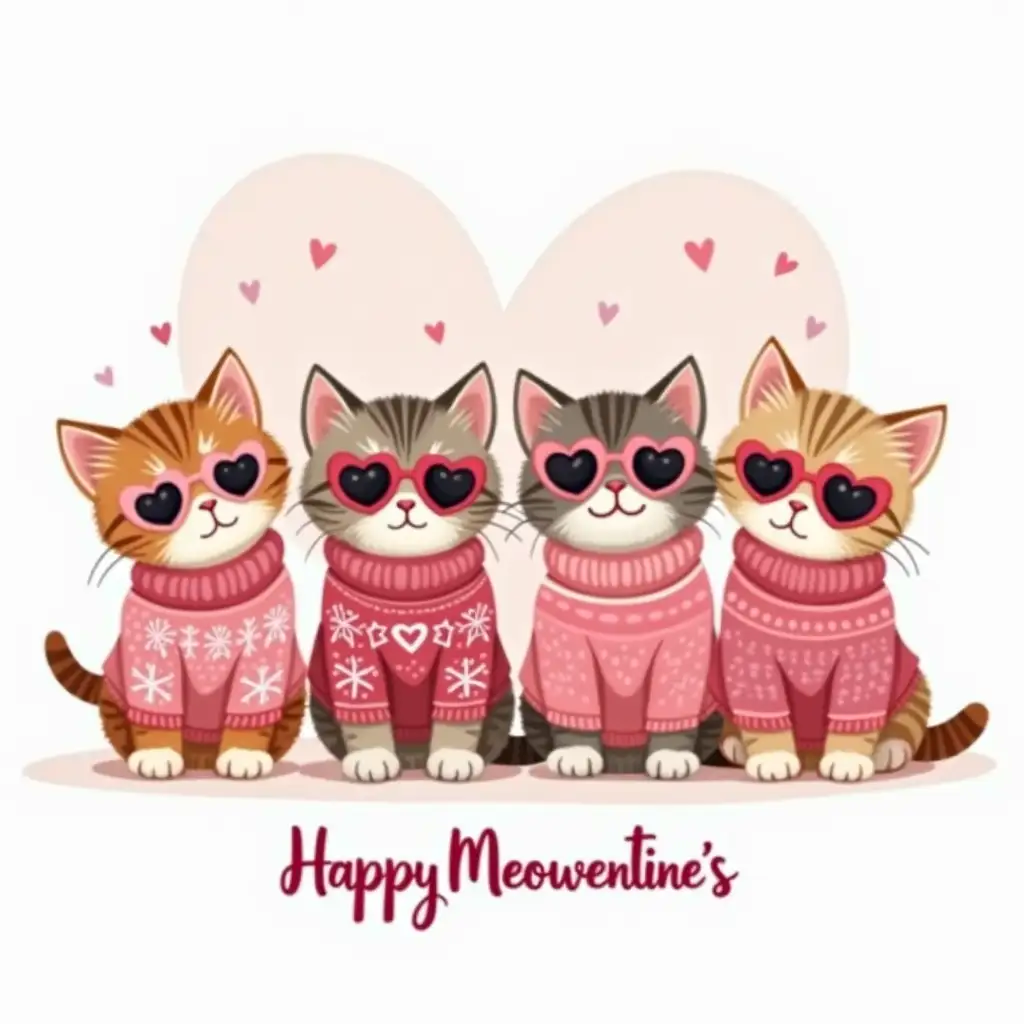 Four-Adorable-Kittens-in-Cozy-Pink-Sweaters-and-HeartShaped-Sunglasses-for-Valentines-Day