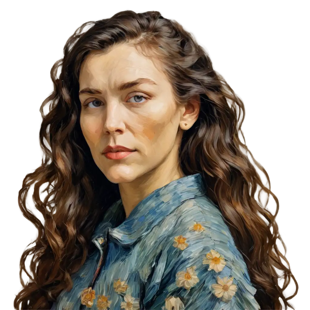 woman's face brunette beautiful, painting style Van Gogh