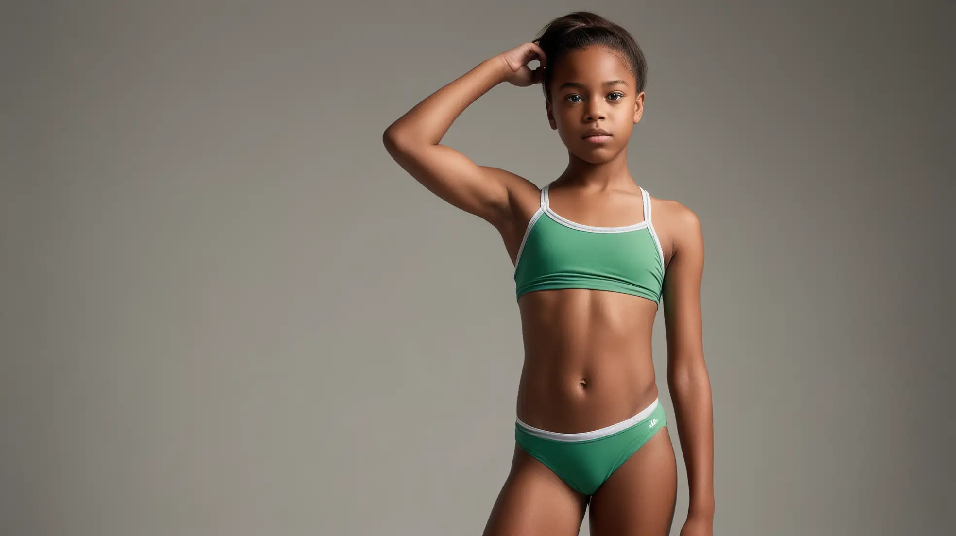 Confident-Young-Black-Preteen-Model-in-Green-Bikini-Bottoms-and-White-Sneakers