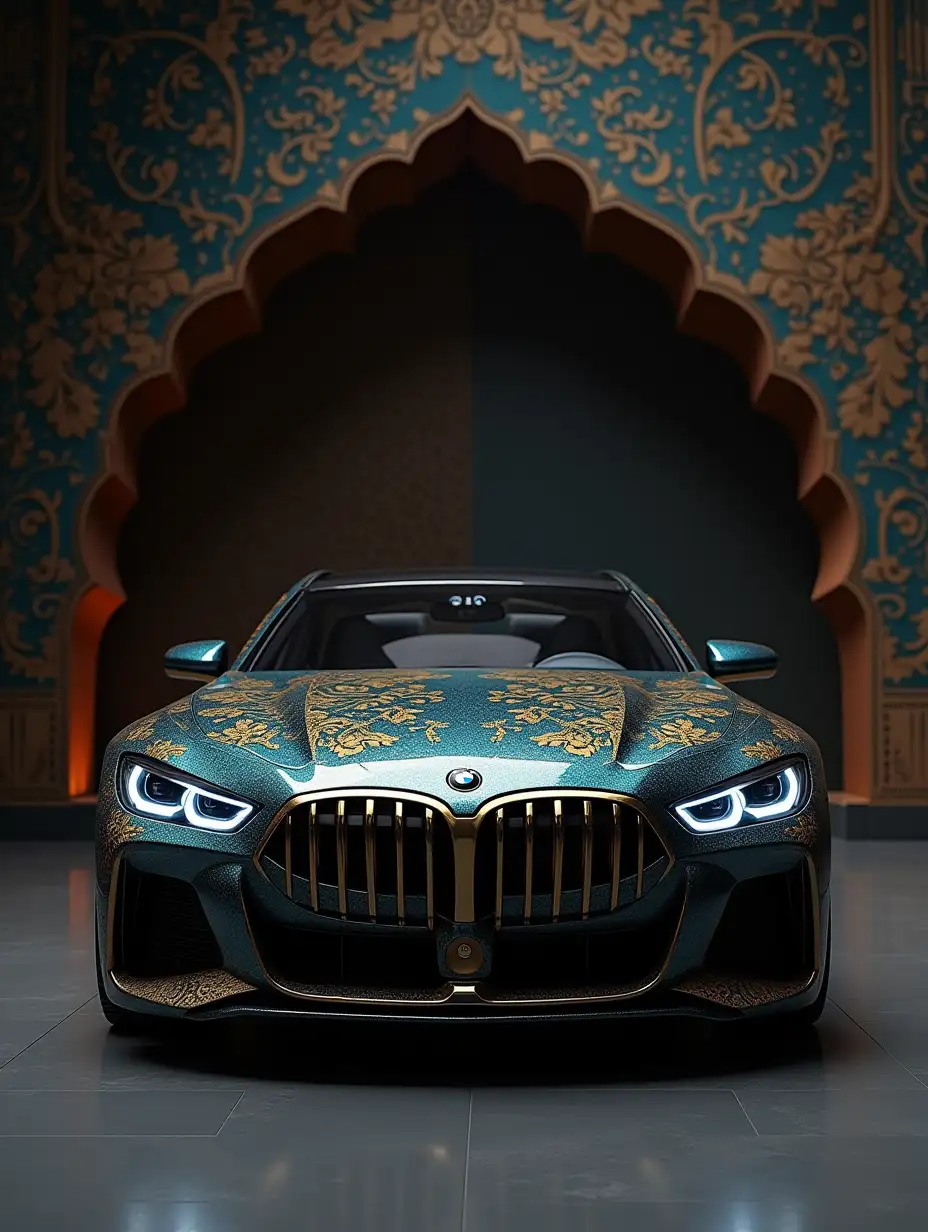 a new and black bmw machine with design inspired by the Peacock Throne and Iranian culture