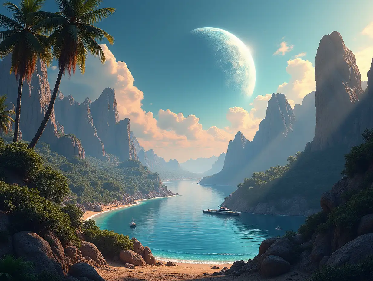 Create for me a photorealistic image of Paradise on another planet