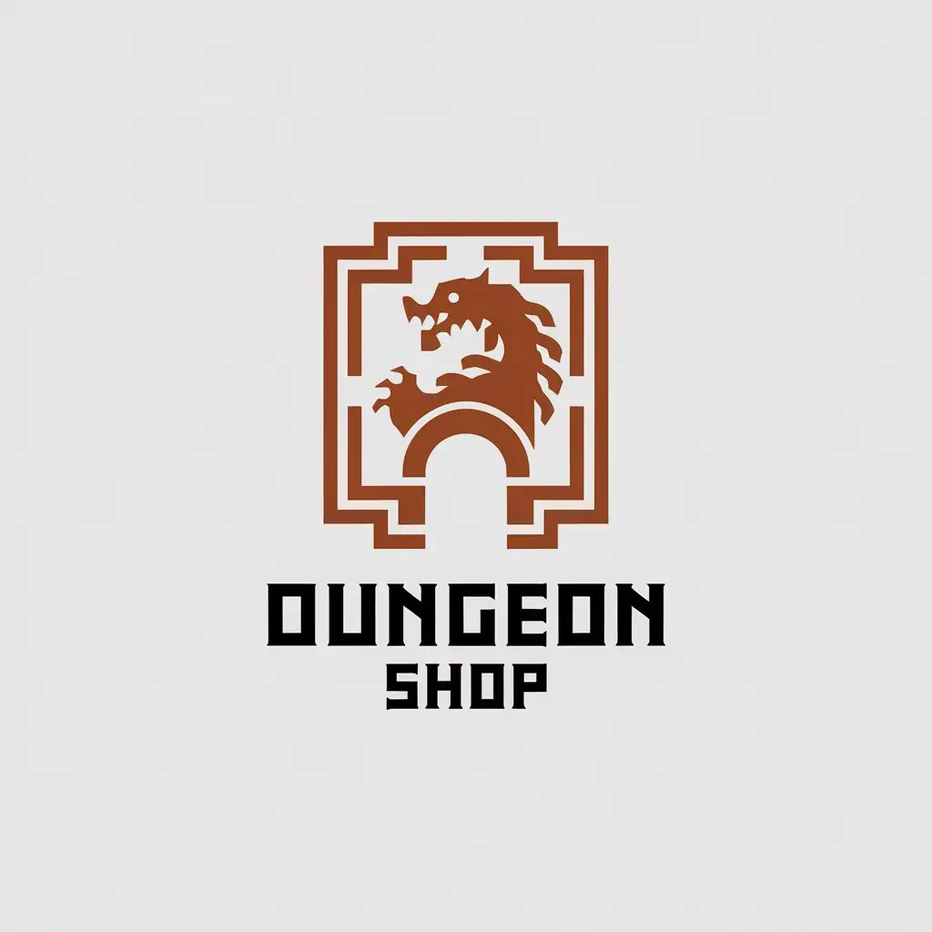 LOGO Design for Dungeon Shop Minimalist Chinese Abstract Dragon with Dungeon Entrance