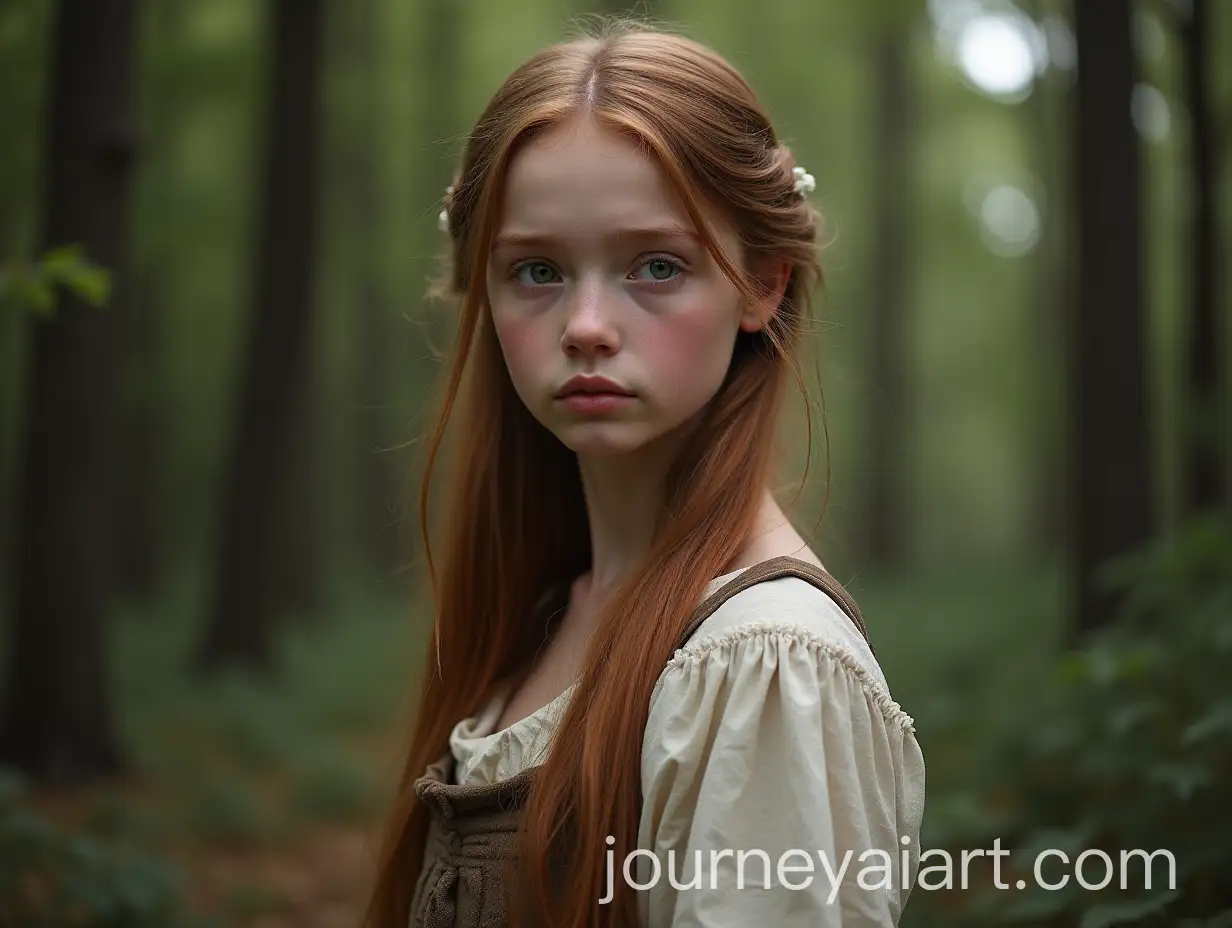Sad-16YearOld-French-Peasant-Girl-in-Forest-with-Green-Eyes-and-Chestnut-Hair