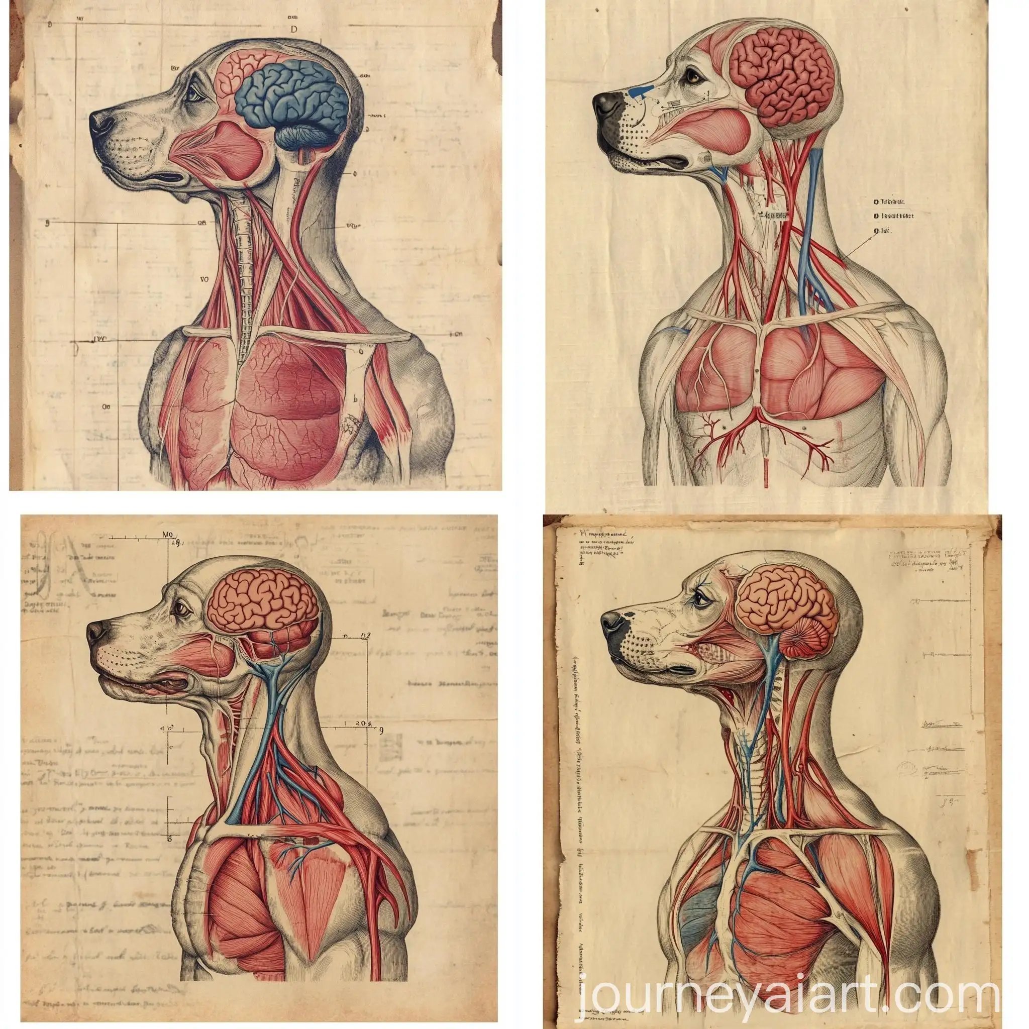 Vintage-Dog-Anatomy-Illustration-Showing-Muscles-Nerves-and-Brain