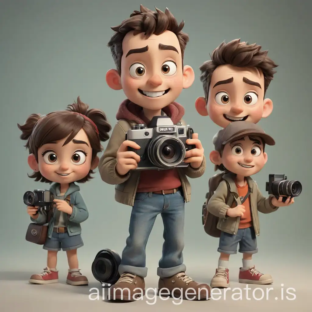 Four-Cartoon-Characters-with-Cameras-in-Action