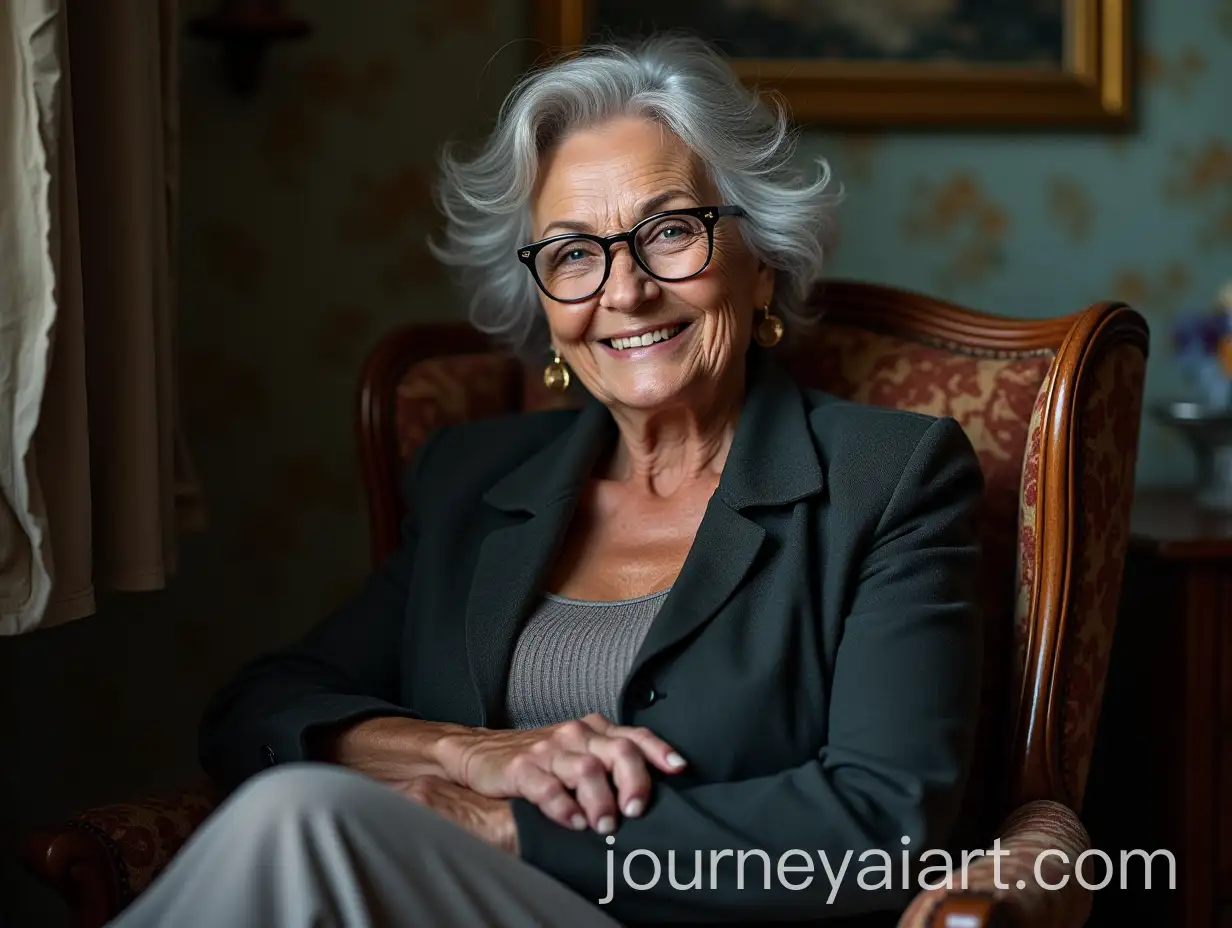 Elegant-Elderly-Woman-in-Classic-Chair-Laughing-with-Confidence