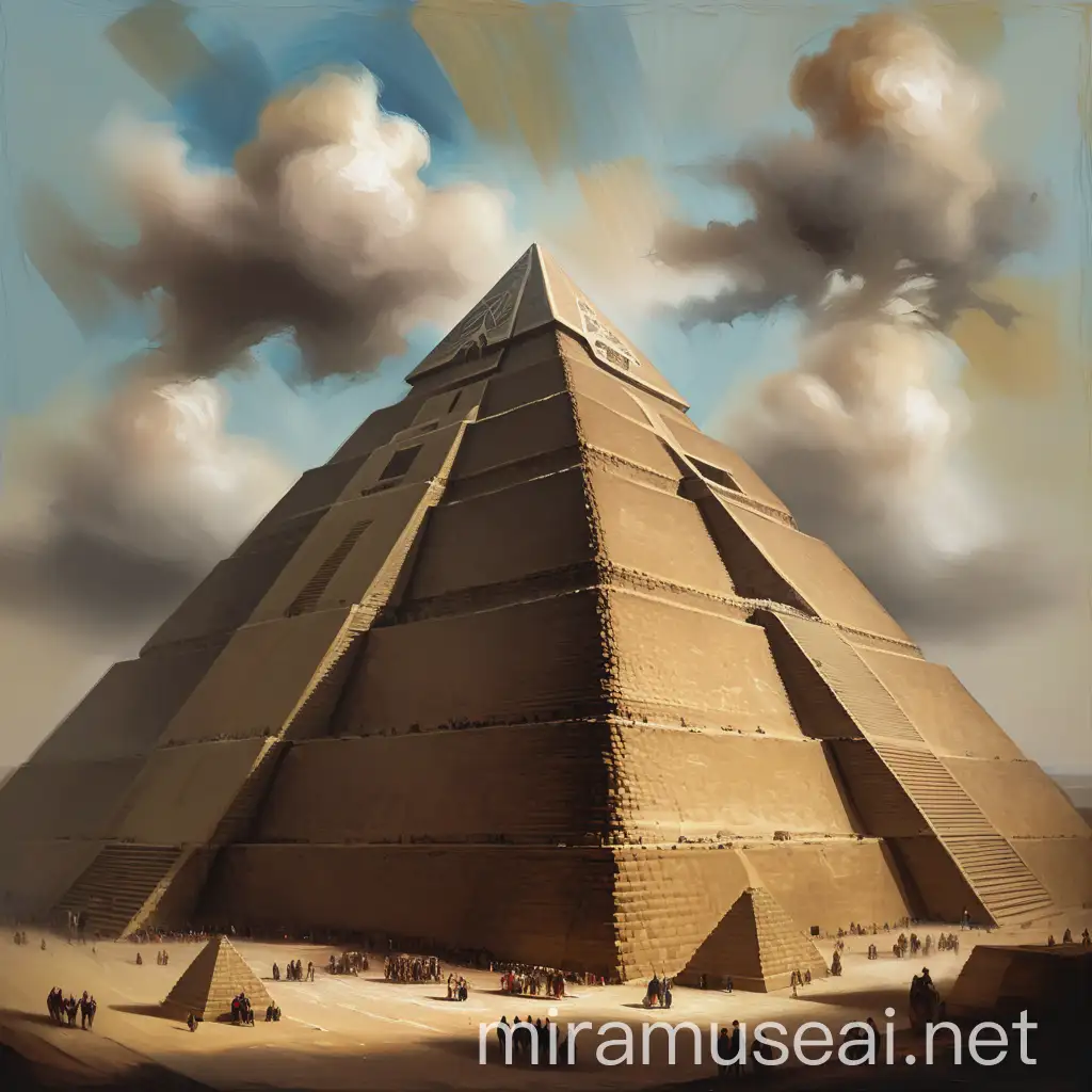 Impressionist Oil Painting of a Grand Pyramid with Bold Brush Strokes