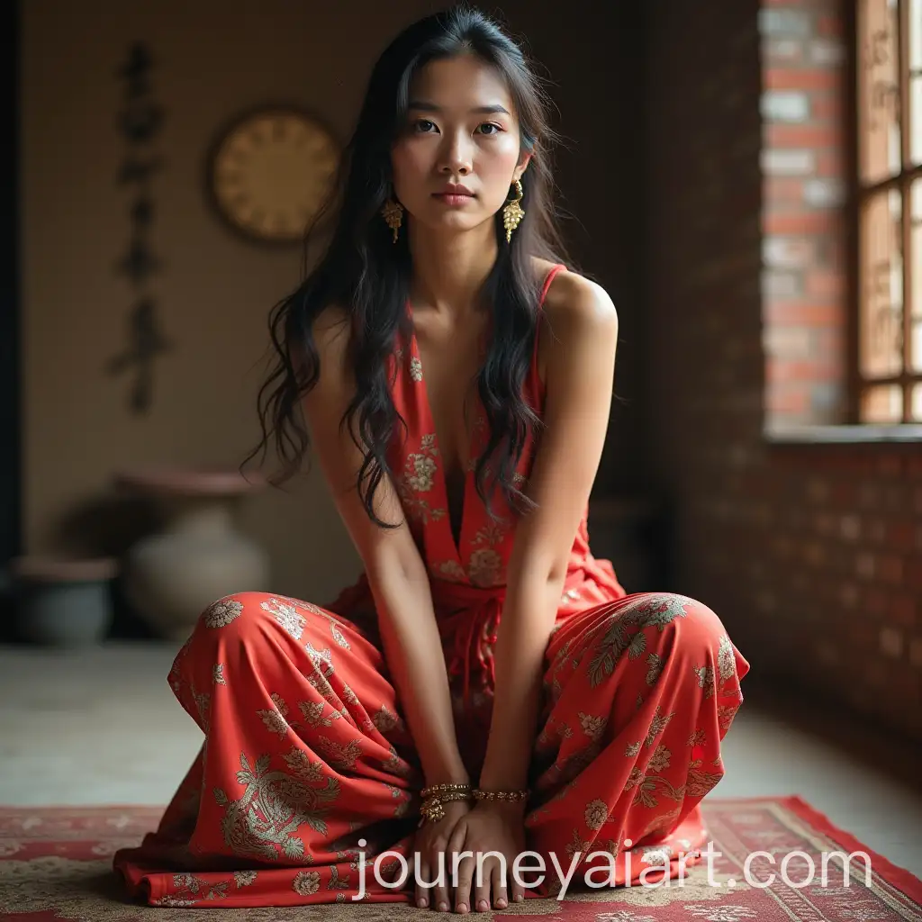 Elegant-Indian-Woman-in-Traditional-Qipao-Squatting