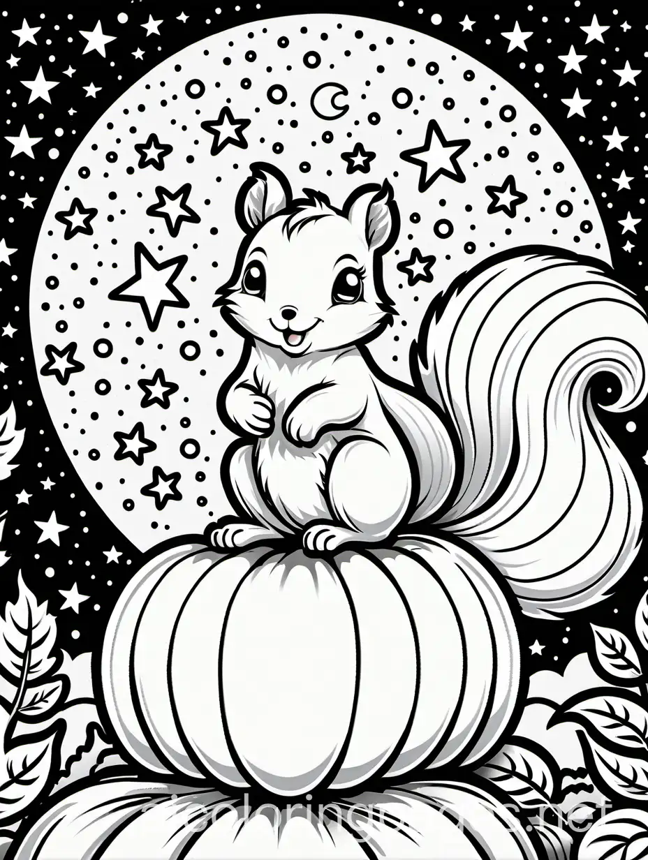 Squirrel-in-a-Pumpkin-Costume-on-a-Starry-Night-Coloring-Page