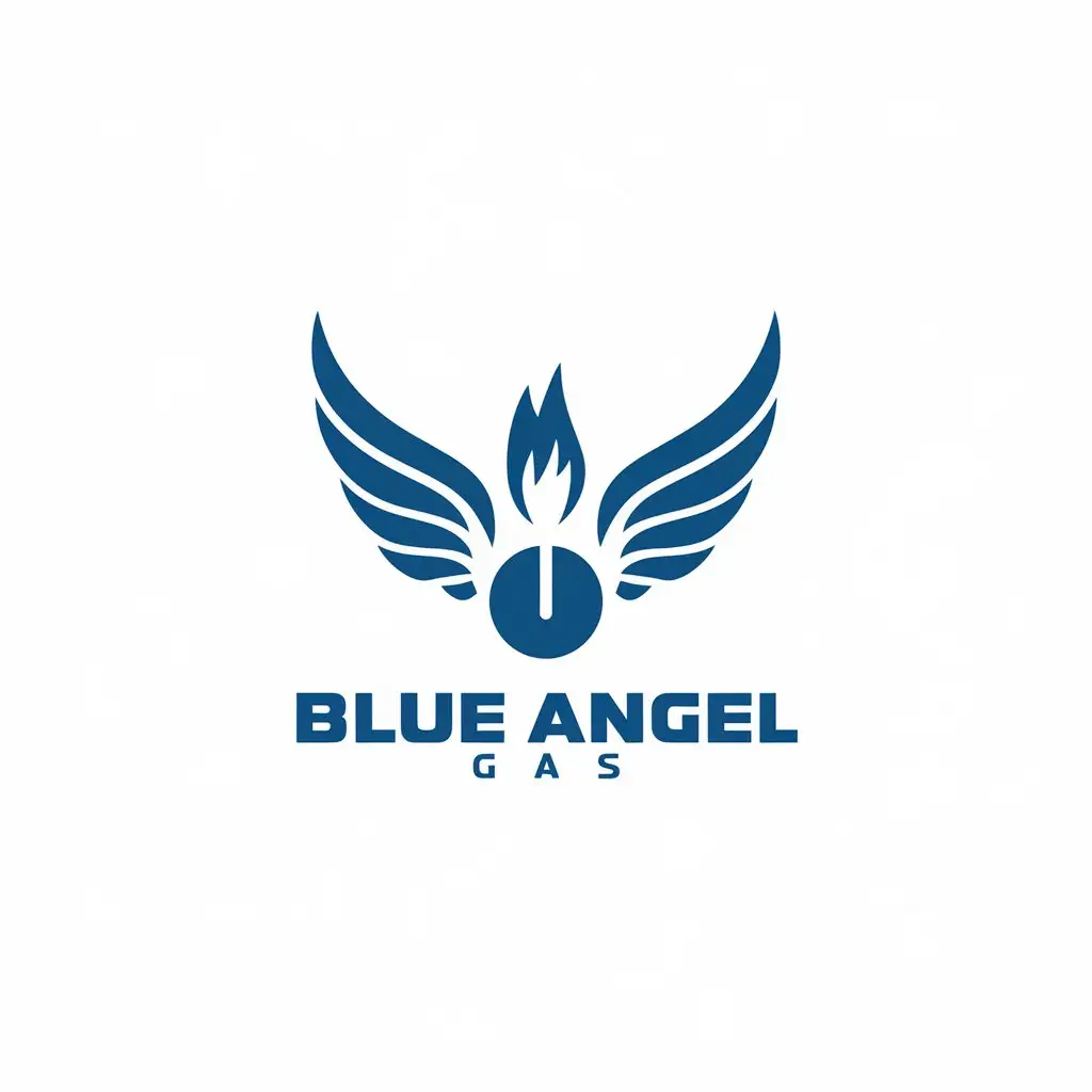 LOGO Design for BLUE ANGEL GAS Minimalistic Vector with Blue Flame and Angel Wings