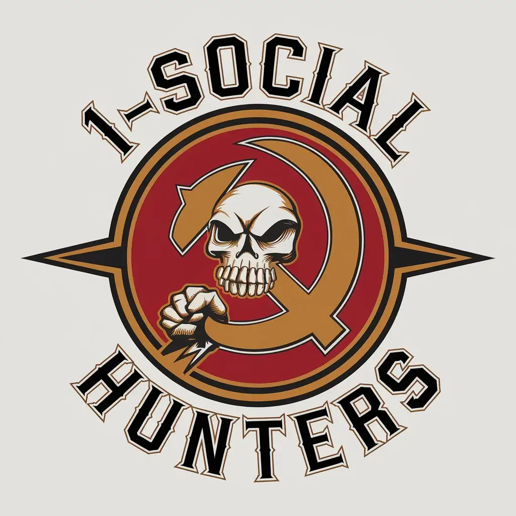 LOGO Design for 1Social Hunters Communism Symbol with Skull and Fist in Moderate Style