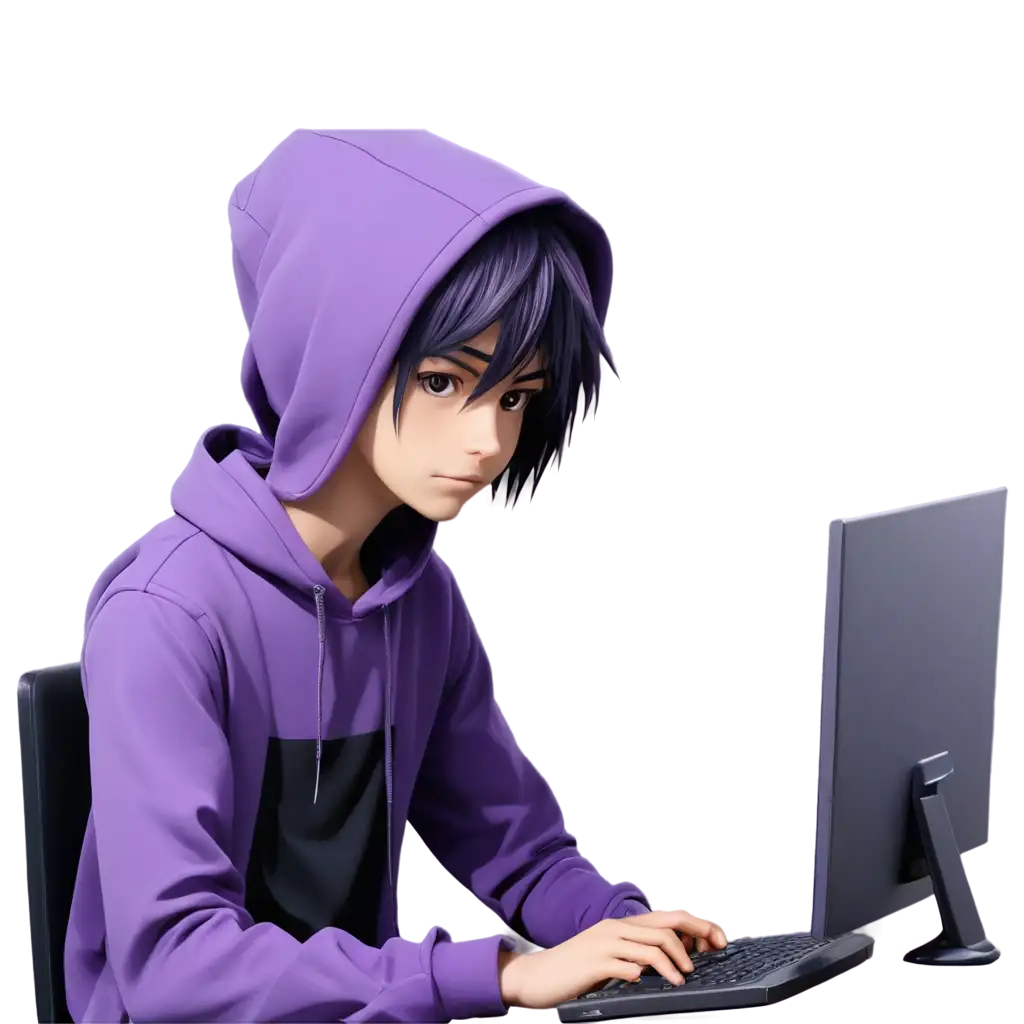 Emo-Anime-Boy-in-Purple-Hoodie-PNG-Sitting-at-Desk-Engrossed-in-Computer-Screen