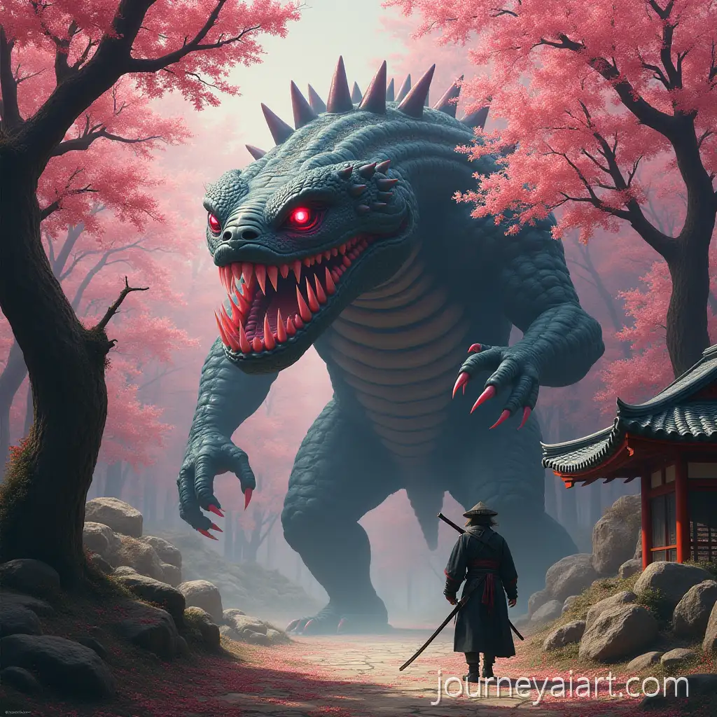 SamuraiAI-Image-Prompt-Expansion-in-Cherry-Blossom-Forest-with-a-Giant-Monster-Encounter
