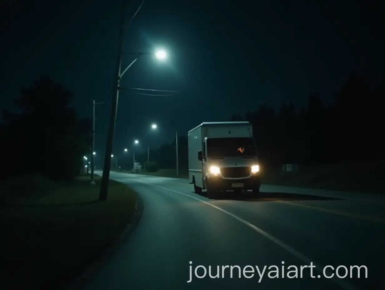 Spooky-Nighttime-Delivery-Van-Drive-on-Desolate-Street