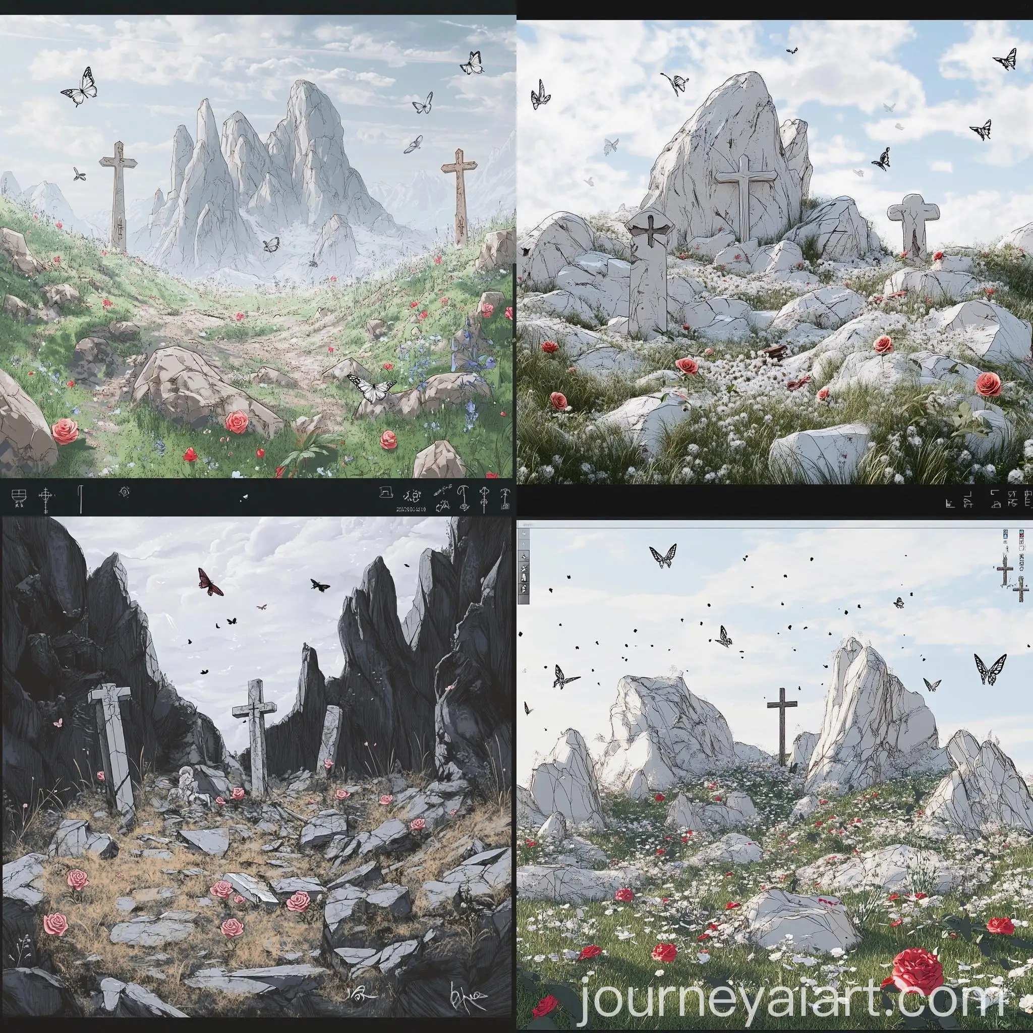 Mountain-Landscape-with-Wildflowers-and-Butterflies