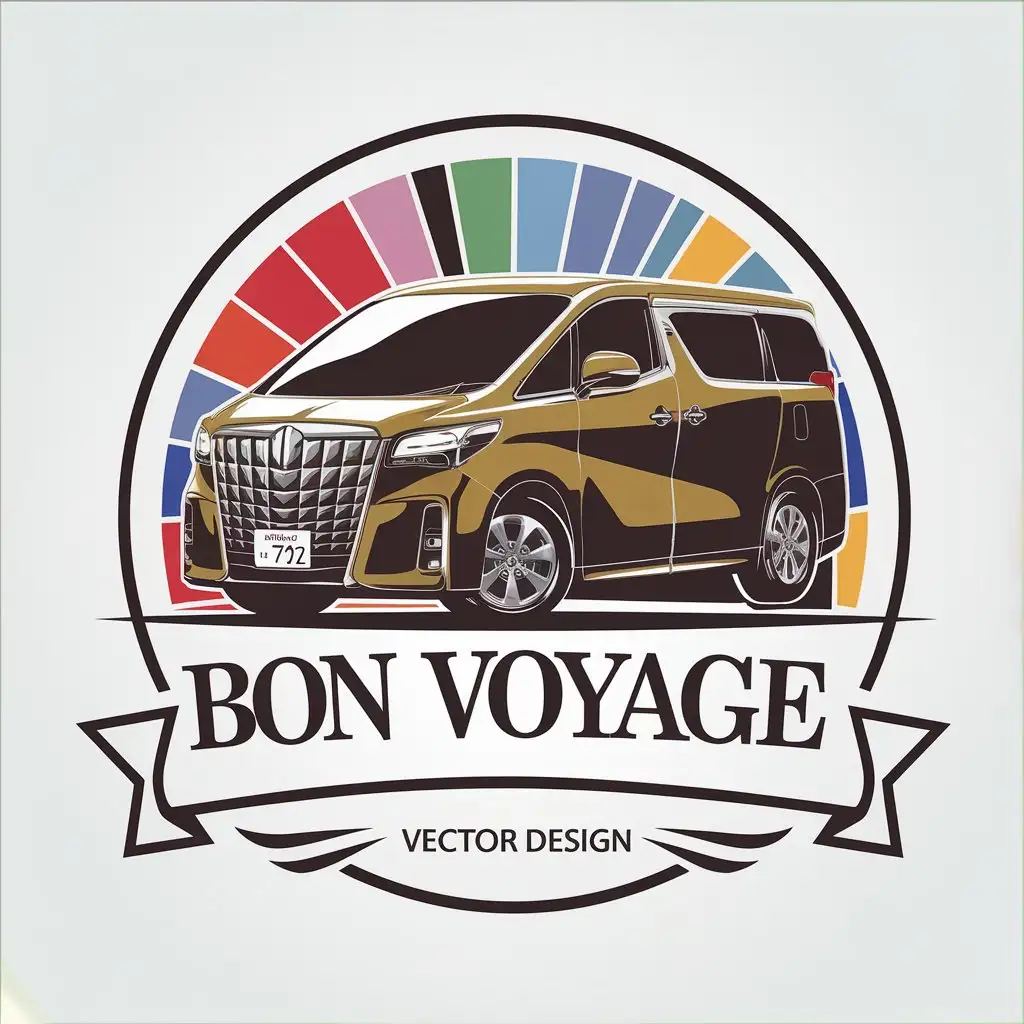 a vector logo design,with the text "BON VOYAGE", main symbol:alphard，colorful，japan style，bussiness style,Minimalistic,be used in Travel industry,clear background