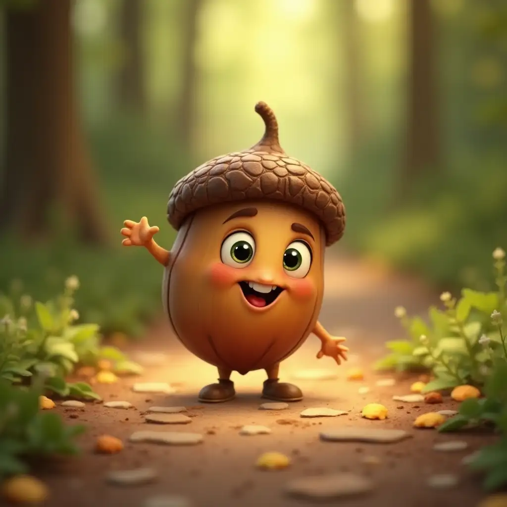 Cheerful Little Acorn on a Path PixarStyle