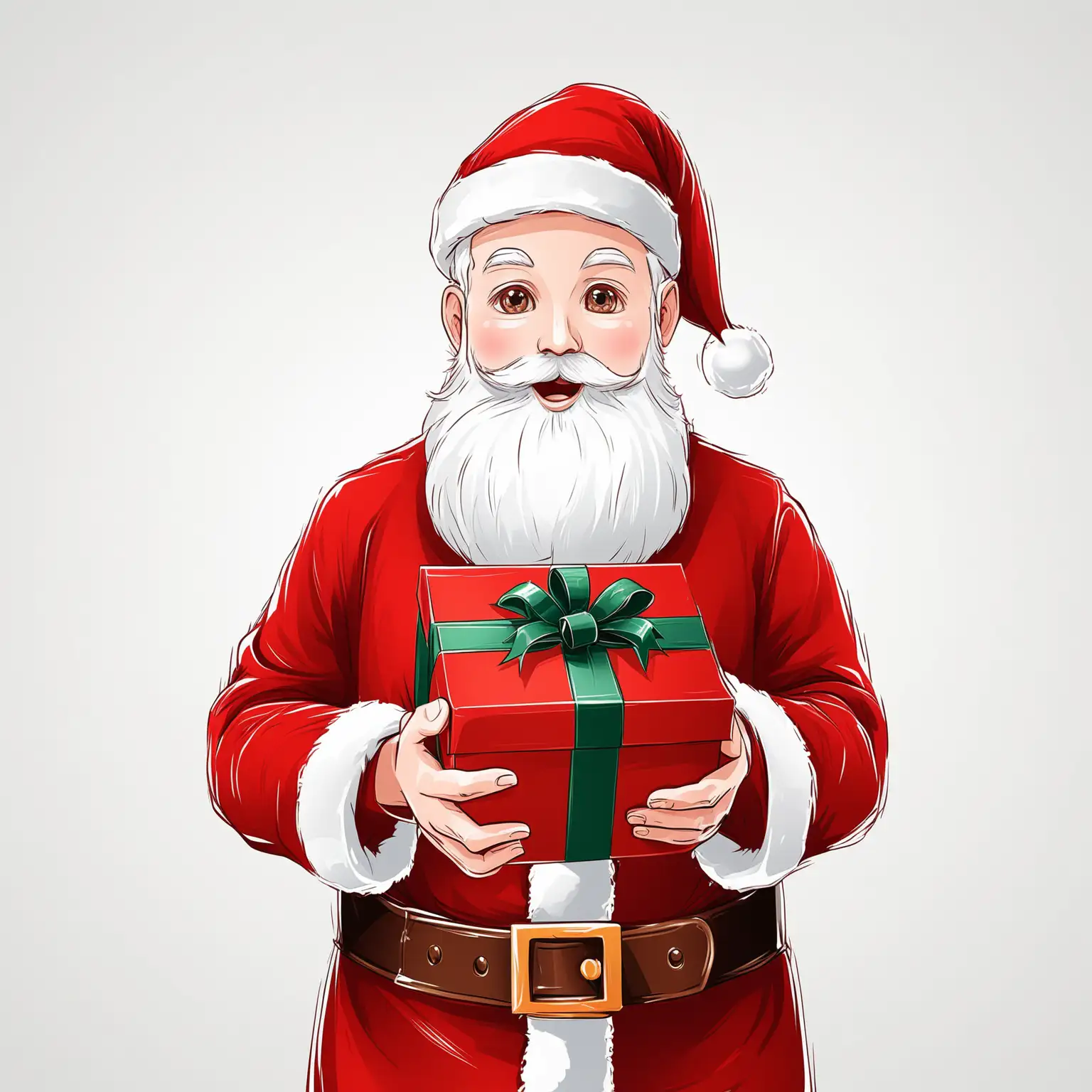 Santa Claus Holding Gift Bag and Gift Box on White Background