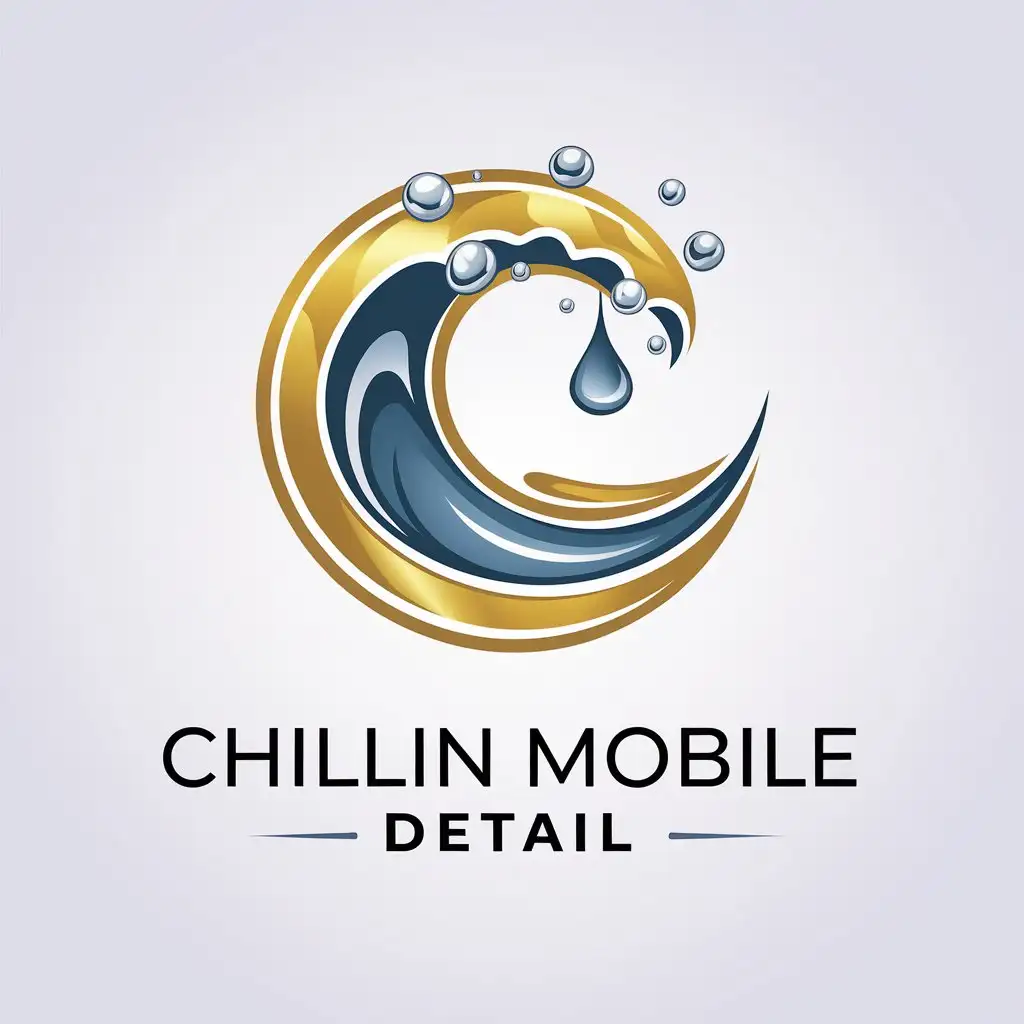 LOGO Design for Chillin Mobile Detail Gold and Black with Water Waves and Bubbles Theme