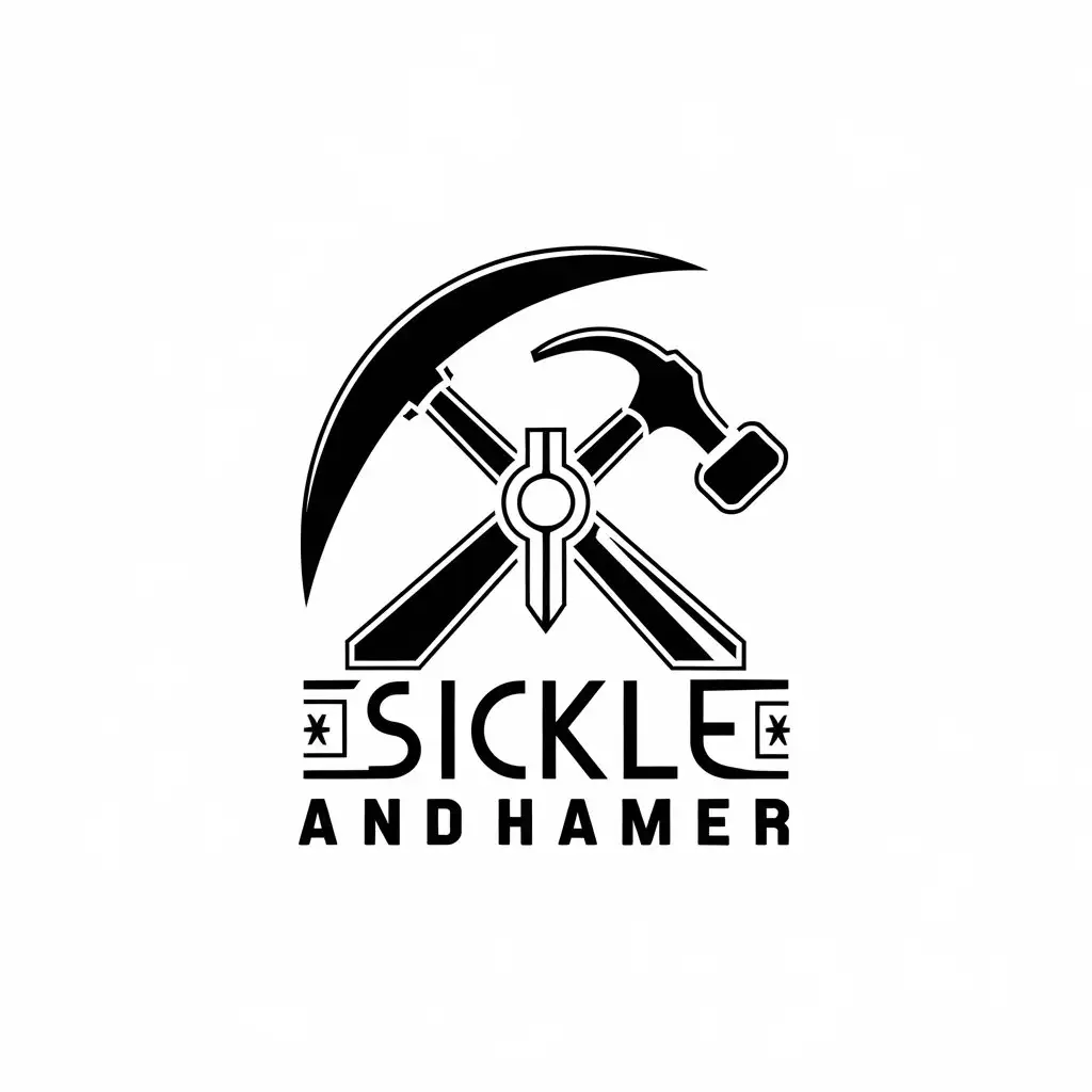 LOGO Design for Sickle and Hammer Construction Industry Symbol with Sickle Hammer and Nut Elements