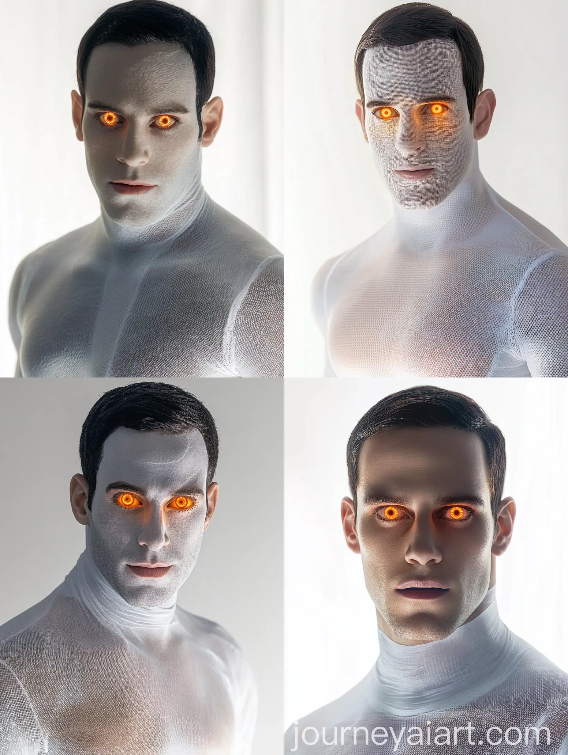 Man-with-Striking-Orange-Eyes-in-White-Mesh-Sheer-Morphsuit