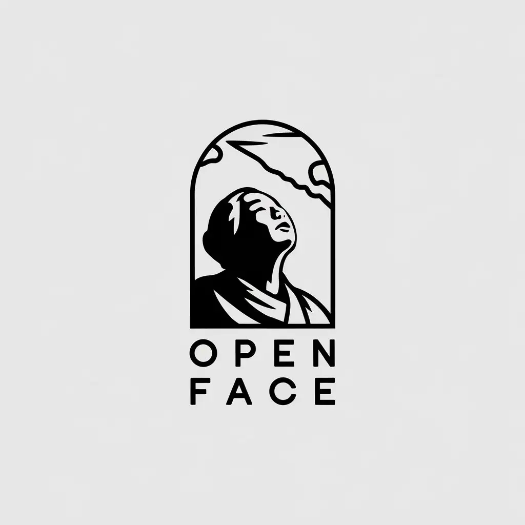 LOGO Design for Open Face Minimalistic Vector with Enlightened Person Looking Up