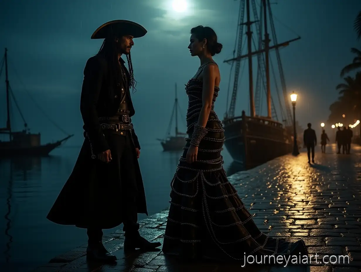 Dramatic-Chanel-Couture-Fashion-Shoot-atChanel-couture-pirate-shoot-Moonlit-Caribbean-Port